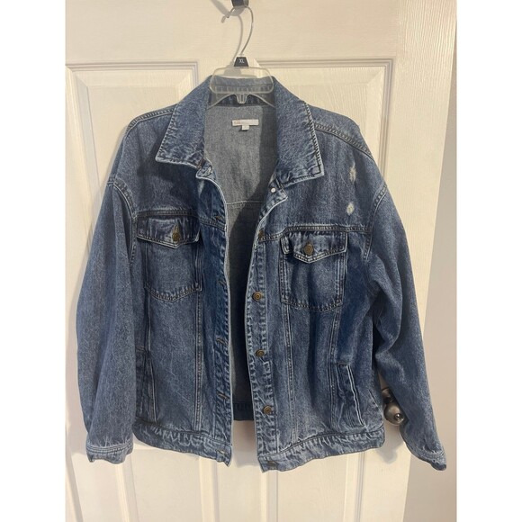 Gianni Bini GB Oversized Distressed Jean Jacket Size L - Picture 2 of 7